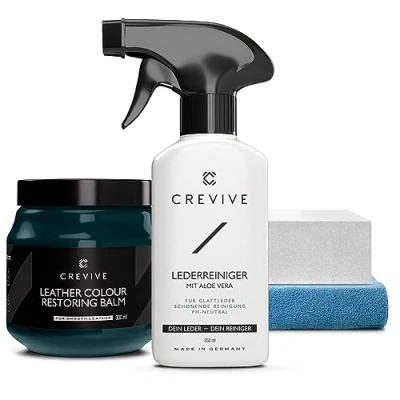 Abbildung von CREVIVE Lederreiniger 250 ml &amp; Leder Reparatur Set Dunkelgrün 300 (Grün) Lederpflege Auto Lederreparatur Sofa Autositz