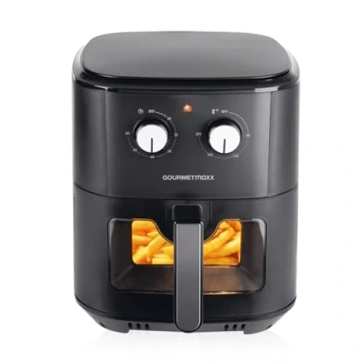 Abbildung von GOURMETmaxx Heißluftfritteuse 6,2 L (1500 W) AirFryer mit Abschaltautomatik für punktgenaue Ergebnisse Schonende Zubereitung ohne Öl Ideal z.B. Pommes, ChickenWings oder sonstiges [schwarz]
