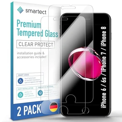 Abbildung von smartect Schutzglas [2 Stück, Klar] kompatibel mit Apple iPhone 6 / 6s 7 8, HD Schutzfolie Anti Kratzer, Blasenfrei, 9H Härte, 0.3 mm Ultra klar, Ultrabeständig
