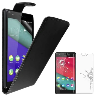 Abbildung von ebestStar kompatibel mit Wiko Pulp 4G Hülle Etui Klappe, PU Kunstleder Handyhülle Schutzhülle Case Cover, Schwarz + Panzer Schutz Glas