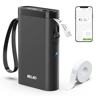 Abbildung von Nelko Etikettendrucker, Bluetooth P21 Selbstklebendes Etikettiergerät Tragbarer Beschriftungsgerät selbstklebend Labeldrucker, Kabelloser, Mini Label Printer mit iOS Android,Für Zuhause, Büro, Schwarz