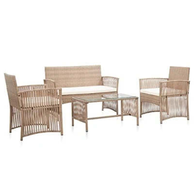 Abbildung von 4 tlg. Garten Lounge Set mit Auflage Poly Rattan Beige