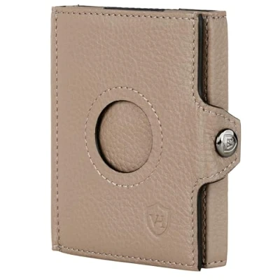 Abbildung von VON HEESEN Airtag Slim Wallet mit RFID Schutz Portmonee Herren klein aus echtem Leder Mini Geldbörse Kreditkartenetui Kartenetui Portemonnaie Geldbeutel (Taupe)