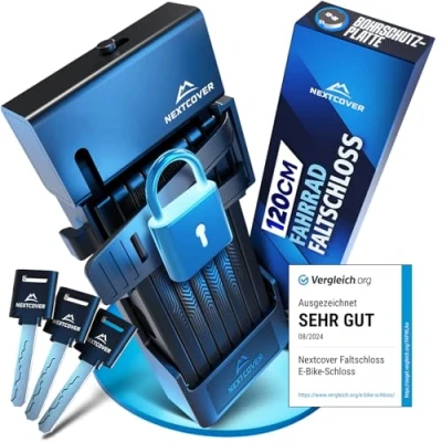 Abbildung von NEXTCOVER® Faltschloss Fahrrad FoldOne Das Original mit SteelSecure Technologie und 3 Schlüsseln I Robustes Fahrradschloss Faltschloss, hohe Sicherheit Halterung, 120cm