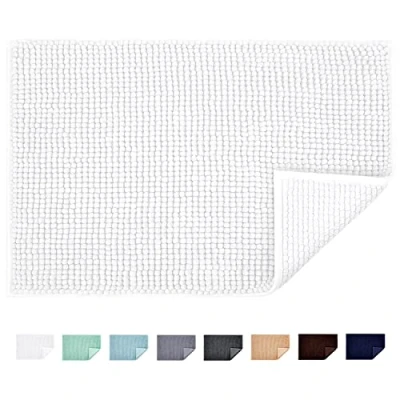 Abbildung von JARITTO Badematte rutschfest Badvorleger Mit Chenille Mikrofaser Badezimmerteppich Saugfähig Weich Maschinenwaschbar für Dusche Toilette 50 x 80 cm (Weiß)