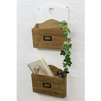 Abbildung von DanDiBo Wandregal Landhaus Weiß aus Holz 12028 Regal für die Wand 60 cm Vintage Shabby Chic Küchenregal Magazinhalter Zeitungshalter