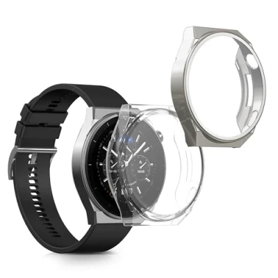 Abbildung von kwmobile 2X Schutzhülle kompatibel mit Huawei Watch GT3 Pro (46mm) Hülle Fullbody Cover Set aus Silikon Transparent Silber