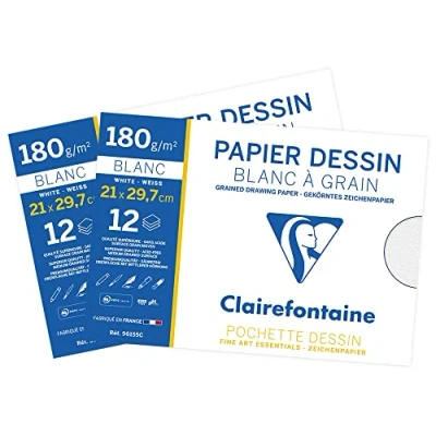 Abbildung von Clairefontaine 196155AMZC Set mit 2 Packungen Zeichenpapier 180g, insgesamt 30 Blatt, DIN A4, ideal für technische Zeichnen1 Set, Weiß