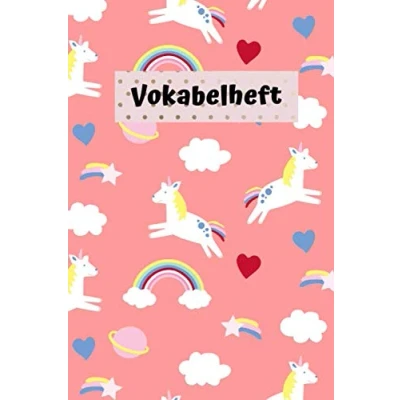 Abbildung von Vokabelheft DIN A5: mit Einhorn Regenbogen auf Pink 2 Spalten liniert Schulheft in A5 Format 70 Seiten fuer Vokabeln und Fremdsprachen ( Englisch, Franzoesisch,italenisch latein etc.)