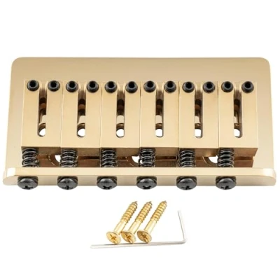 Abbildung von Musiclily Ultra 52,5mm Offset Saitenreiter Feste Hardtail Steg Bridge für Strat Tele Style E Gitarre, Gold