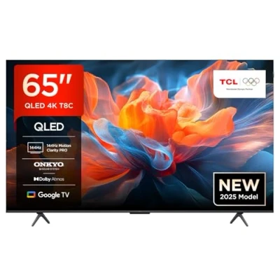 Abbildung von TCL 65T8C 65 Zoll QLED 4K HDR UHD Fernseher, Smart Google TV Dolby Vision &amp; Atmos, 144Hz Motion Clarity Pro, FreeSync, Onkyo 2.1 Sound, Sprachsteuerung, Kompatibel mit Assistant