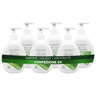 Abbildung von Naturaverde Natural Beauty Flüssigseife mit Aloe Vera, feuchtigkeitsspendende Seife, Inhaltsstoffe natürlichen Ursprungs, 6 x 500 ml
