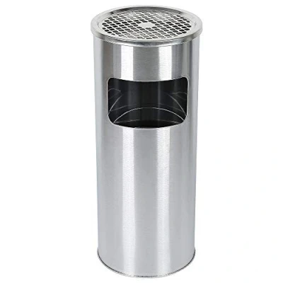 Abbildung von XUANYU 1er/2er Set 30 liter Mülleimer mit Aschenbecher Standaschenbecher für Draußen Herausnehmbarem Abfalleimer aus Edelstahl Ø25x60 cm (1er Silber)
