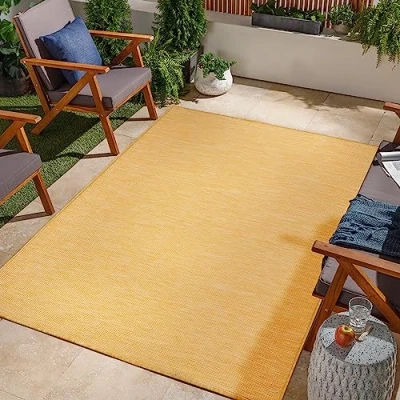 Abbildung von Jimri In &amp; Outdoor Teppich Wetterfester für Balkon, Terrasse, Garten, Wohnzimmer, Küche Strapazierfähiger Bodenteppich, Widersteht UV Strahlen Wasser Größe 80 x 150 cm, Gelb