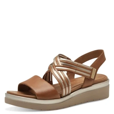 Abbildung von Tamaris COMFORT Damen Sandalen flach aus Leder mit Klettverschluss, Braun (Nut Glam), 42 EU