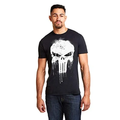 Abbildung von Marvel Herren Avengers Punisher Skull T Shirt, Schwarz (Black Blk), XX Large