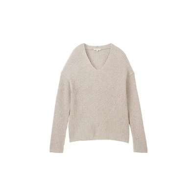 Abbildung von TOM Tailor MIT Vausschnitt Strickpullover, Damen, Größe: Small, Dusty beige melange