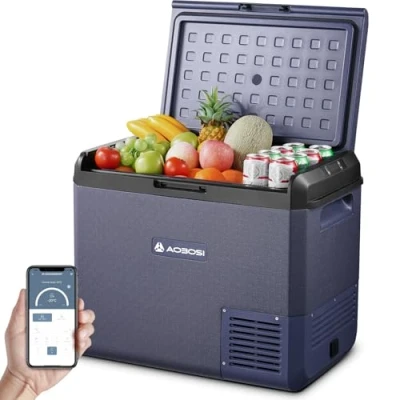 Abbildung von AAOBOSI Kompressor Kühlbox: 60L Auto Kühlbox 12V 230V, IPX4 Wasserdicht Elektrisch 20C bis für Auto, LKW, Boot, Reisemobil, Camping, Fischen, Reisen, Garten