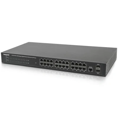 Abbildung von Intellinet 24 Port Gigabit Ethernet PoE+ Web Managed Switch mit 2 SFP ports ( x PoE IEEE 802.3at/af Power over SFP) Endspan 19&quot; Rackmount 560559