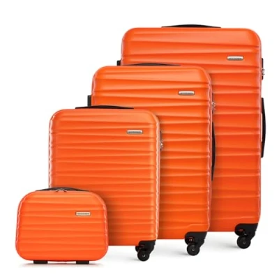 Abbildung von WITTCHEN Reisekoffer 4er Koffer Set Rollkoffer Trolley Handgepäck Hartschale aus ABS mit 4 Spinner Rollen Zahlenschloss Teleskopgriff Groove Line Orange
