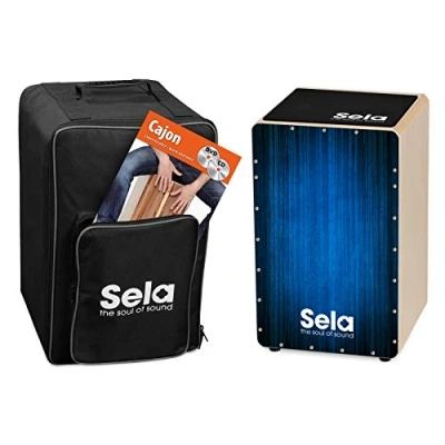 Abbildung von Sela SE 130 EN Varios Blue Cajon Bundle mit Rucksack, Sitzpad, englischer Anfängerschule, CD und DVD
