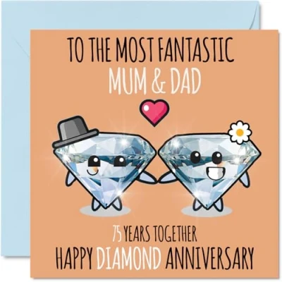 Abbildung von Stuff4 Süße Diamant Jubiläumskarte für Mama und Papa 75 Jahre zusammen Glückwunschkarten zum 75. Hochzeitstag Vater, Mutter, 145 mm x mm, Grußkarten fünfundsiebzig Jubiläen