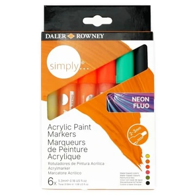 Abbildung von Daler Rowney Simply Acrylstifte, Kartonetui, Set mit 6 verschiedenen fluoreszierenden Farben