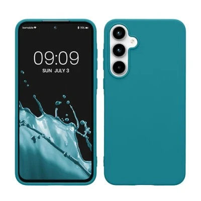 Abbildung von kwmobile Hülle kompatibel mit Samsung Galaxy A55 5G weiches TPU Silikon Case Cover geeignet für kabelloses Laden Petrol