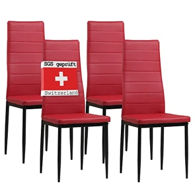 Abbildung von Albatros International Esszimmerstuhl Esszimmerestuhl Küchenstuhl MILANO, Kunstleder Bezug (4er Set, Rot), edles Italienisches Design, Polsterstuhl, hohe Belastbarkeit, Modern