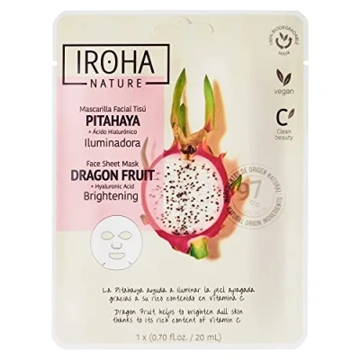 Abbildung von Iroha Nature Maschera Viso Illuminante in Tessuto con Pitahaya Idratazione e Giovinezza Profonda Uniforma il Tono Maggiore Elasticità Risultati Istantanei 15 Minuti Clean Beauty