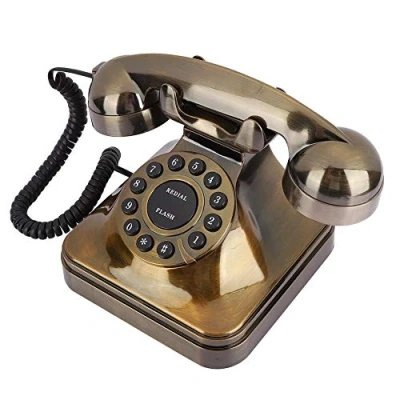 Abbildung von PUSOKEI Vintage Festnetztelefon, antikes Bronze Telefon mit Nummernspeicherfunktion, großer Tastenwahl, Desktop Anrufertelefon für das Home Office