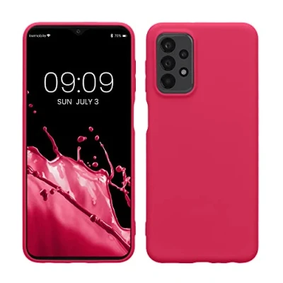 Abbildung von kwmobile Hülle kompatibel mit Samsung Galaxy A23 4G / 5G weiches TPU Silikon Case Cover geeignet für kabelloses Laden Neon Pink