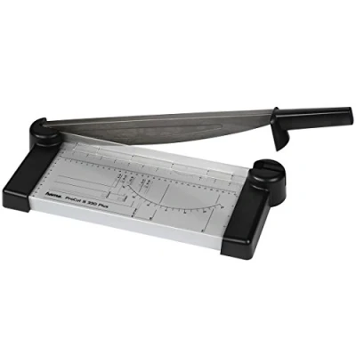 Abbildung von Hama Papierschneider mit Hebel, 33cm Schnittlänge, ProCut S 330 Plus (Hebelschneider für Papier/Folie, Schneidetisch Foto/DIN Skala, Fingerschutz) Papierschneidemaschine, Schneidegerät