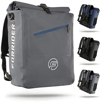Abbildung von Forrider 3in1 Fahrradtasche für Gepäckträger mit Rucksack Wasserdicht 27L I Gepäckträgertasche Reflektierend Sattel Tasche fürs Fahrrad (grau)
