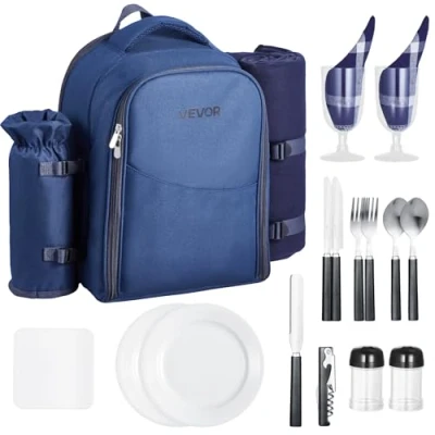 Abbildung von VEVOR Picknickrucksack Picknicktasche 2 Personen mit Kühlfach Marineblau