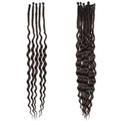 Abbildung von 20 Zoll Synthetische Dreadlock Extensions mit Lockigen Enden Dünne 0.6cm Einseitig Gewellte Dreads Weiche Vorgeschlungene Dreadlocks, 15 Stränge/Pack (20in/50cm, 1#)