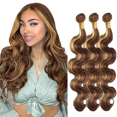 Abbildung von Tuheerst Extensions Human Hair Bundles Body Wave Brasilianisches Echthaar Tressen Sew in P427 3 Bundlest Double Weft Brazilian Remy 34 Zoll