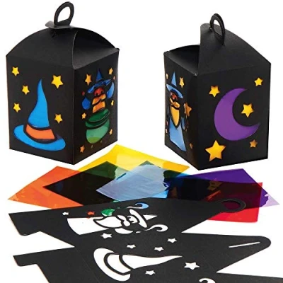 Abbildung von Baker Ross AX203 Halloween Laternen Sets mit Zauberer Motiv 4 Stück, Papierbasteln für Kinder zum Dekorieren und Präsentieren während der Saison, Mittel
