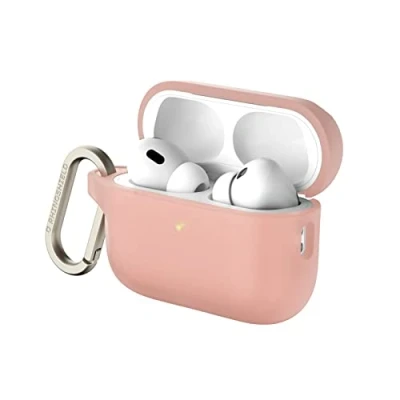 Abbildung von RhinoShield AirPods Case mit Karabiner kompatibel Apple [AirPods Pro 2] Fallschutz in Militärqualität, Kratzfest, kabelloses Aufladen [Samtrosa, Standard Set]