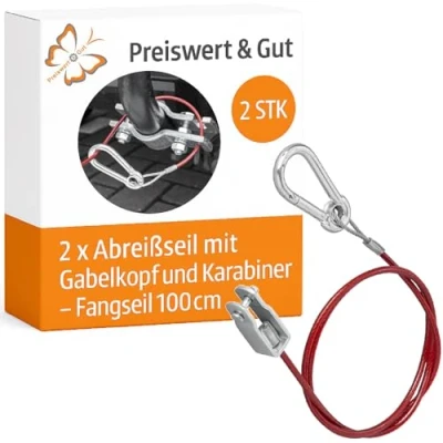Abbildung von 2 x Abreißseil Anhänger 1000mm 1m Fangseil mit Karabiner u Gabelkopf Abreisseil