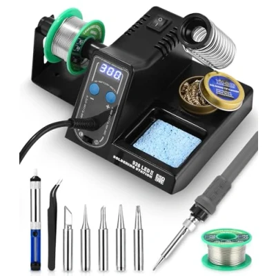 Abbildung von FAOKZE Lötstation 60W, Lötkolben Set 90C 480C einstellbare Temperatur mit Displayanzeige Entlötpumpe Lötkolbenständer 5 Lötspitzen Feinlötkolben Soldering für Hobbylöten