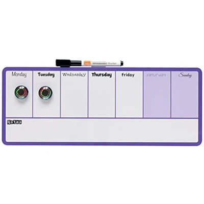 Abbildung von Nobo Magnetischer Mini Whiteboard Wochenplaner, Trocken Abwischbar, Wandmontage, Integrierte Stifthalterung, 2 Farbiges Design, Inkl. Stift &amp; Magneten, 360 x 140 mm, Lila, 1904048