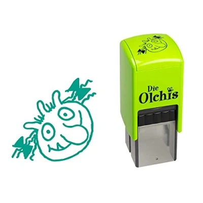 Abbildung von Trodat Olchi Mädchen Stempel für Kinder, Stempelset zum spielerischen Händewaschen 1 Motiv, Sprachneutral, Selbstfärbend, dermatologisch getestet, 20 x mm, Abdruck Grün, inklusive Stempelpass