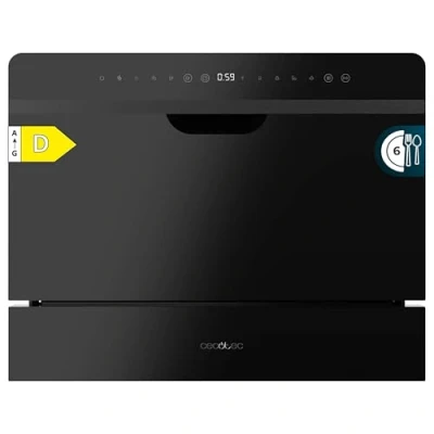 Abbildung von Cecotec Kompakte Teilintegrierbare Spülmaschine 6 Gedecke Bolero Aguazero 2500 S BI Schwarzglas. 1380W, Schwarze Glasoberfläche, Niedriger Verbrauch, 5 Programme, Touchpanel, Startzeitvorwahl