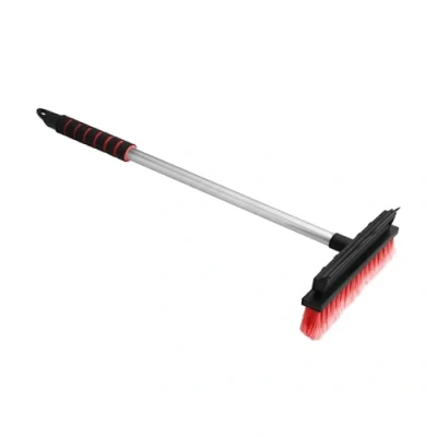 Abbildung von ToM PaR Reinigungsbürste mit Gummiwischer 2 in 1 Bürste abstreifer Ergonomischer Griff Gummi zum Wischen von Wasser und Dampf Haltbare Borsten Autoscheiben Spiegel 66 cm Rot