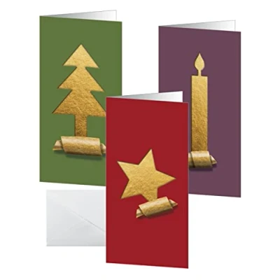 Abbildung von SIGEL DS080 Weihnachts Karten Set mit Umschlag, DIN lang, 3 verschiedene Motive, 10 Stück, &quot;Cut out style&quot;, ideal zum Bedrucken, aus nachhaltigem Papier