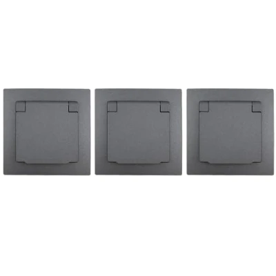 Abbildung von MC POWER 3er Pack Schutzkontakt Steckdosen IP44 FLAIR 250V /16A, Unterputz Steckdose mit Klappdeckel, duneklgrau anthrazit, matt
