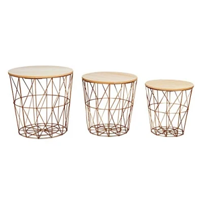 Abbildung von Levandeo® Couchtisch, 3er Set Beistelltisch Metall Metallkorb Drahtkorb Kupfer Couchtisch