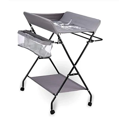 Abbildung von Klappbare Wickelkommode höhenverstellbar Klappwickeltisch mit/ohne Rollen, Mobile Wickeltisch mit Wickelauflage, Sicherheitsgurt und Ablagefächern Geeignet für Babys Kleinkinder (b)
