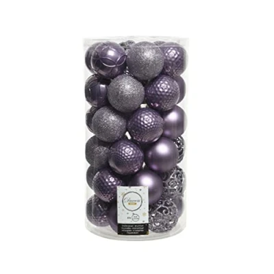 Abbildung von Kaemingk Weihnachtskugeln Kunststoff 6cm x 37 Stück Ornamente Mix Christbaumkugeln Set lila violett Heidelila